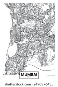 Mapa de la ciudad Mumbai, diseño detallado del cartel del Vector de viaje de la planificación urbana