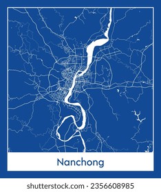 City Map Nanchong China Asia blue print round Circle vector illustration