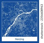 City Map Nanjing China Asia blue print round Circle vector illustration