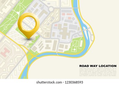 City map navigation banner, point marker background, simple vector drawing city plan GPS navigation, itinerary destination arrow paper city map banner. Route delivery check point infographic banner