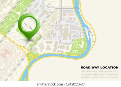 City map navigation banner, point marker background, simple vector drawing city plan GPS navigation, itinerary destination arrow paper city map banner. Route delivery check point infographic banner