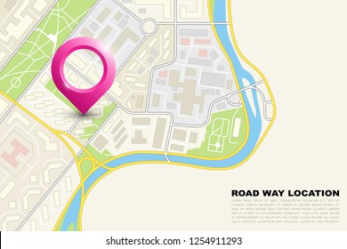 City map navigation banner, point marker background, simple vector drawing city plan GPS navigation, itinerary destination arrow paper city map banner. Route delivery check point infographic banner