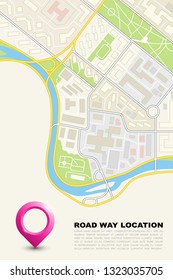 City map navigation banner, point marker background, simple vector drawing city plan GPS navigation, itinerary destination arrow paper city map banner. Route delivery check point infographic banner