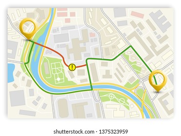 Banner de navegación del mapa de la ciudad, fondo del marcador de puntos, dibujo simple del vector de la ciudad navegación GPS plan de la ciudad, flecha de destino itinerario, banner del mapa de la ciudad. Cartel infográfico de punto de control de entrega de ruta