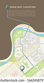 City map navigation banner, point marker background, simple application drawing city plan GPS navigation, itinerary destination arrow paper city map banner. Route delivery check point infograph banner