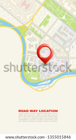 City map navigation banner, point marker background, simple vector drawing city plan GPS navigation, itinerary destination arrow paper city map banner. Route delivery check point infographic banner