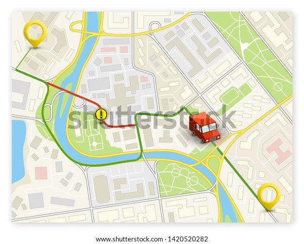 City map navigation banner, point marker\
background, simple vector drawing city plan GPS navigation,\
itinerary destination arrow paper city map banner. Route delivery\
check point infographic\
banner