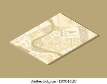 City map navigation, color paper design background, vector drawing schema, 3D simple city plan GPS navigation on paper city map. Route of delivery check point graphic