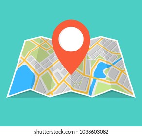 City Map With Navigation. Finding The Way Concept. Vector Illustration.