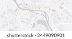 City map navigation. GPS navigator. Point marker icon. Top view, view from above. Abstract background. Simple realistic map design. Landscape with river. Flat style vector illustration.