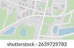 City map navigation. GPS navigator. Top view, view from above. Simple realistic map design with small town, forest, river and lakes Flat style vector illustration in dim colors
