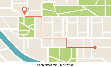 City map navigation. GPS navigator. Point marker icon. Top view, view from above. Abstract background. Cute simple design. Flat style vector illustration.