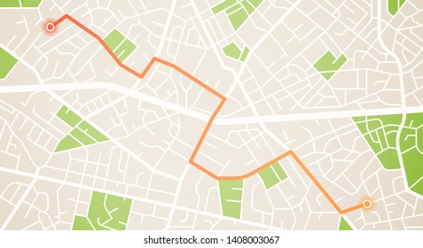 City map navigation. GPS navigator. Distance. Point marker icon. Top view, view from above. Abstract background. Cute simple design. Flat style vector illustration.