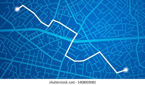 City map navigation. GPS navigator. Distance. Point marker icon. Top view, view from above. Abstract background. Cute simple design. Flat style vector illustration.