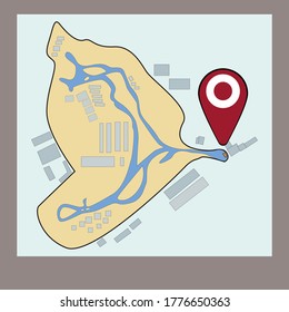 Navegación por el mapa de la ciudad. Navegador GPS. Un diseño simple y bonito. Ilustración vectorial de estilo plano. Ciudad infográfica de la línea de tiempo de la hoja de ruta comercial diseñada para el fondo abstracto. Plano de piso editable por vector