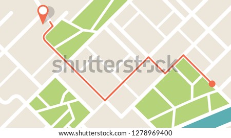 City map navigation. GPS navigator. Point marker icon. Top view, view from above. Abstract background. Cute simple design. Flat style vector illustration.