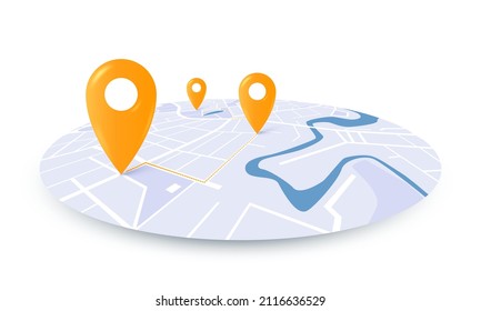 City map navigation icon with 3d point markers. GPS navigation route delivery check point graphic design concept