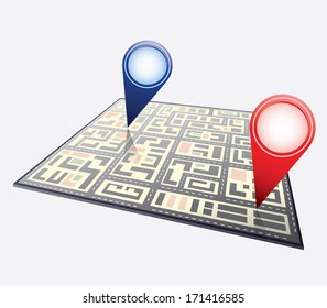 City map with navigation icons