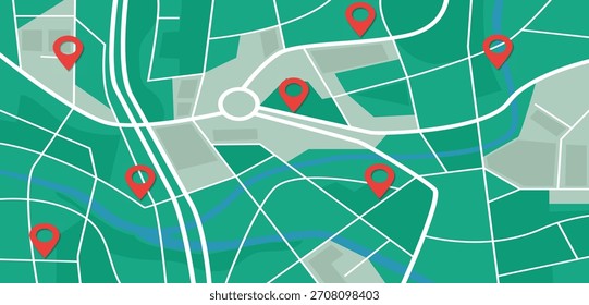 Stadtplan mit Darstellung von Navigationssymbolen