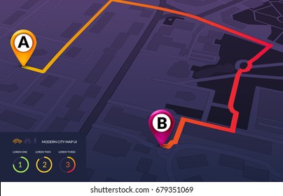 City map navigation infographic. Modern vector interface of street map. Gps route concept