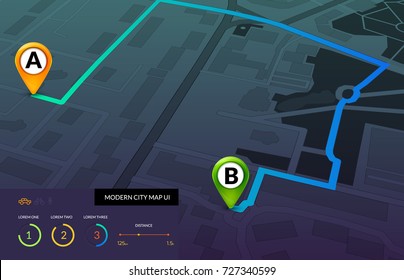 City map navigation infographic. Modern vector interface of street map. Gps route concept