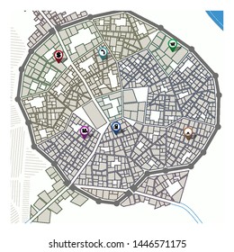 City map with navigation pins