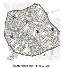 City map with navigation pins