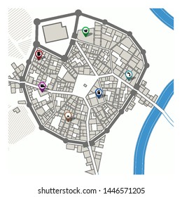 City map with navigation pins