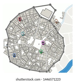 City map with navigation pins