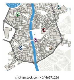 City map with navigation pins