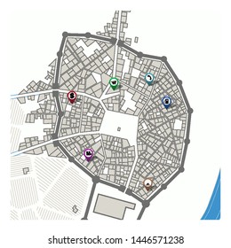 City map with navigation pins