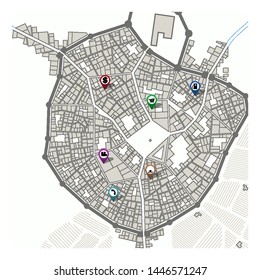City map with navigation pins