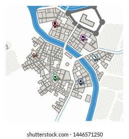 City map with navigation pins