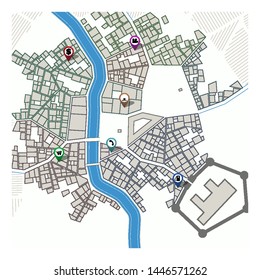 City map with navigation pins