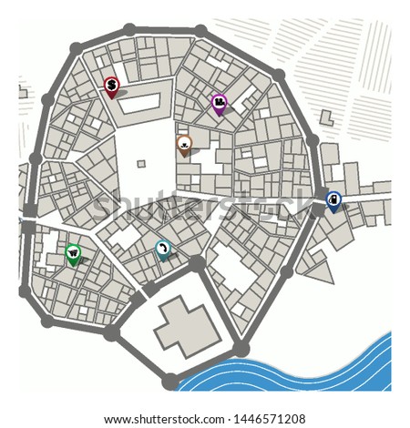 City map with navigation pins