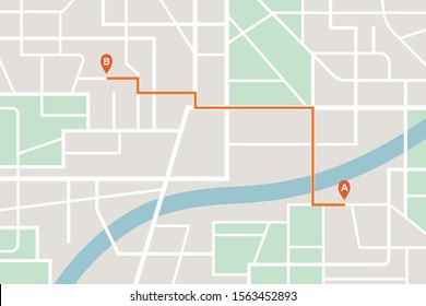 City map navigation route. Finding the way concept. Vector illustration.