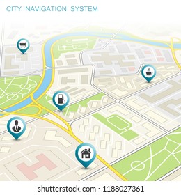 City map navigation route, point markers delivery van, vector schema itinerary delivery car, city plan GPS navigation, itinerary destination arrow city map. Route delivery truck check point graphic