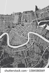 City map New Orleans, monochrome detailed plan, vector illustration