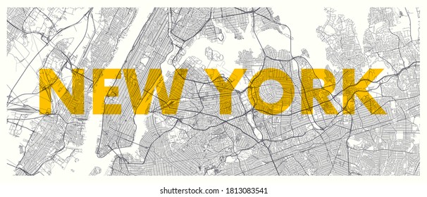 Stadtplan New York, detaillierter Straßenplan mit Breitbild-Vektorplakat