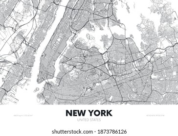 City map New York USA, travel poster detailed urban street plan, vector illustration