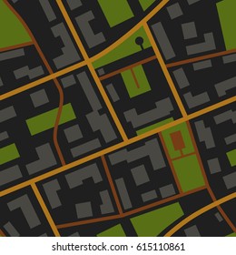 City Map night view seamless pattern. Simple flat illustration of repeatable city plan with streets.