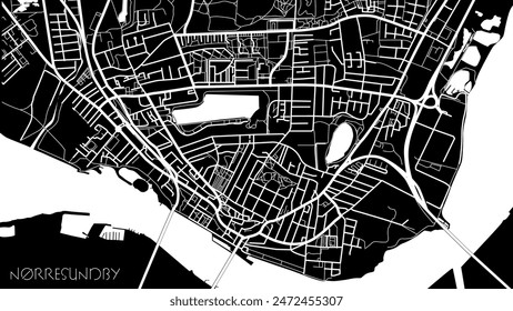 City map of Norresundby, Denmark. Dark background version for infographic and marketing projects.