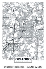 Mapa de la ciudad de Orlando, planificación urbana diseño de afiches vectoriales de viajes