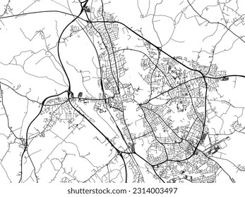 City map of Oxford in the United Kingdom with black roads isolated on a white background.