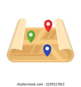 City map of paper vector illustration. Cartoon drawing of itinerary for tourists isolated on white background. Navigation, traveling, tourism concept
