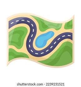 City map of paper vector illustration. Cartoon drawing of guidebook with itinerary for tourists isolated on white background. Navigation, traveling, tourism concept