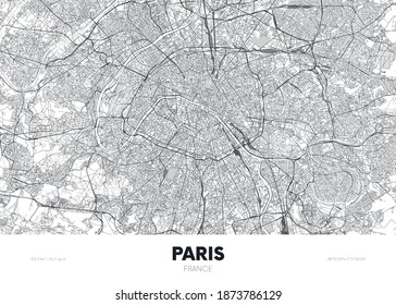 Mapa de la ciudad de París Francia, afiche de viajes plan urbano detallado, ilustración vectorial