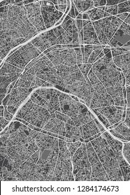 City map Paris, monochrome detailed plan, vector illustration