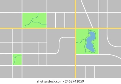 Mapa de la ciudad con parque y carretera