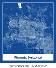 Mapa de la ciudad Phoenix Arizona Estados Unidos Norteamérica Impresión azul redonda Círculo vectorial